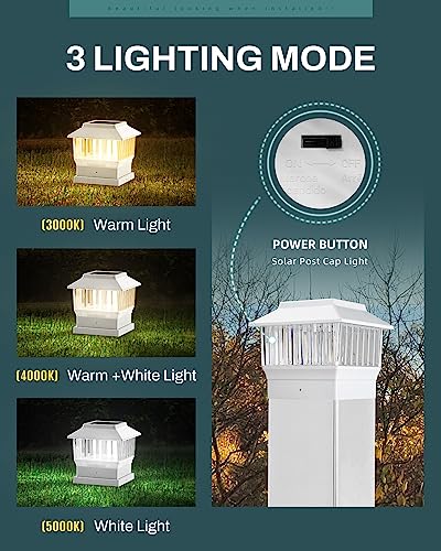 Moon-De-Age 50 Lumen Solar Post Lights, 3 Modes Outdoor Deck Fence Post Cap Lights - 4X4 3.5X3.5 4.5X4.5 Or 5.5X5.5, Led Landscaping Patio Garden Yard Decoration Waterproof Warm White (1 Pack, White) #TOP2
