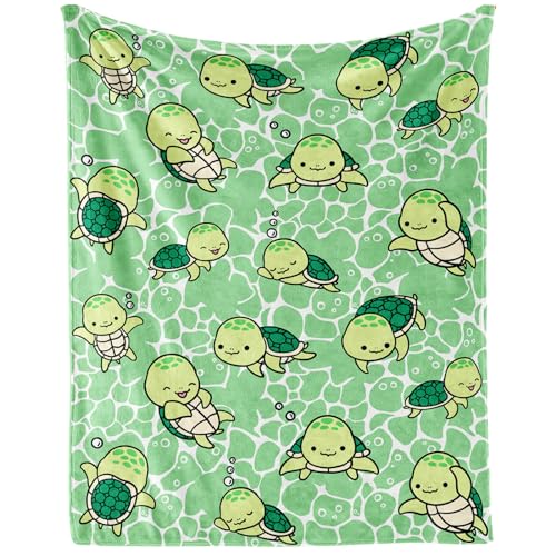 Image of CaomeiWu Sea Turtle Throw Blanket, 40" x 30" Flannel Cute Sea Turtles Themed Green Throw, Soft Lap Nap Throw Blanket for Home Boys Girls Women Sea Turtle Lovers Gifts