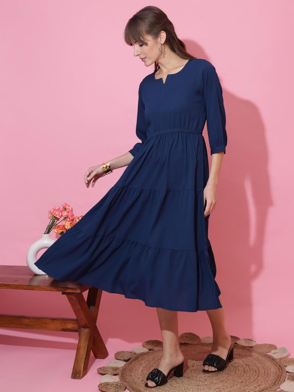 Image of Sheetal Associates Women's Casual Crepe Fit and Flare Dress| Comfortable Relaxed Fit Summer Party Dress