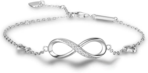 Evercreative Infinity - Pulsera de plata de ley 925 con símbolo de amor infinito y corazón ajustable para mujeres y niñas