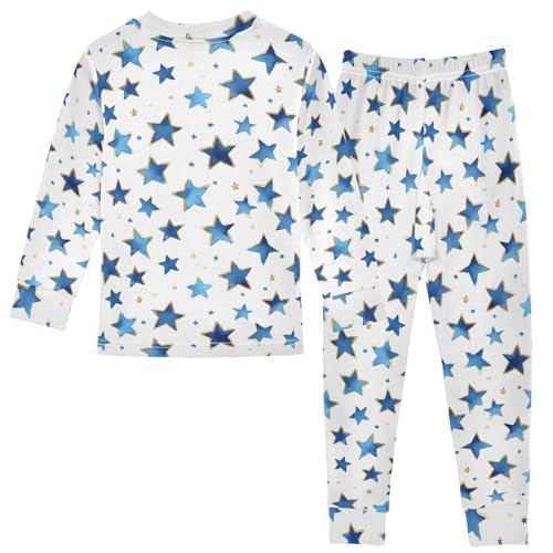 Watercolor Small Navy Stars Pattern Cute Pajama Sets Long Sleeve Top and Pants, Snug Fit Sleepwear for Night Wears2