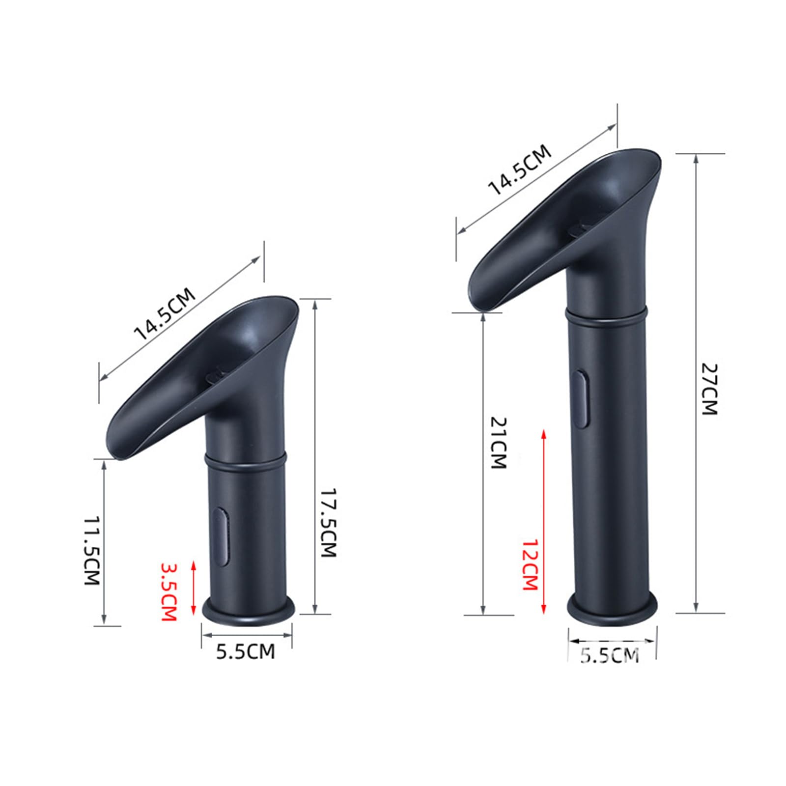 XJTNLB Waschtischarmatur Sensor Schwarz Wasserhahn mit Licht Bad, Led Wasserfall Waschbecken Armaturen Infrarot Armaturen Bad,Hoch