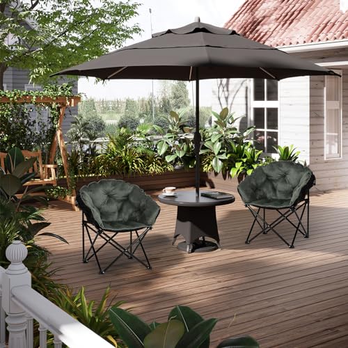 WOLTU Relaxsessel 2er Set Lehnsessel Armlehnensessel Polstersessel faltbar, Mondcahir, Campingstuhl, Sessel Wohnzimmer Schlafzimmer Balkon, aus Samt Oxford-Gewebe, mit Tragetasche, Schwarz Dunkelgrau