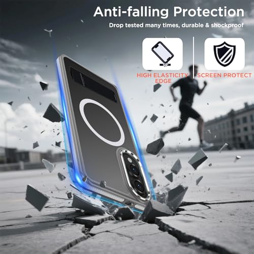 Image of MALEWOLF for Samsung Galaxy S25 Edge Case, Non-Slip Phone Case with Invisible Kickstand [Fits for Magsafe], Ultra Slim Translucent Cover for Galaxy S25 Edge, Mil-Grade Drop Protection (Grey /White)