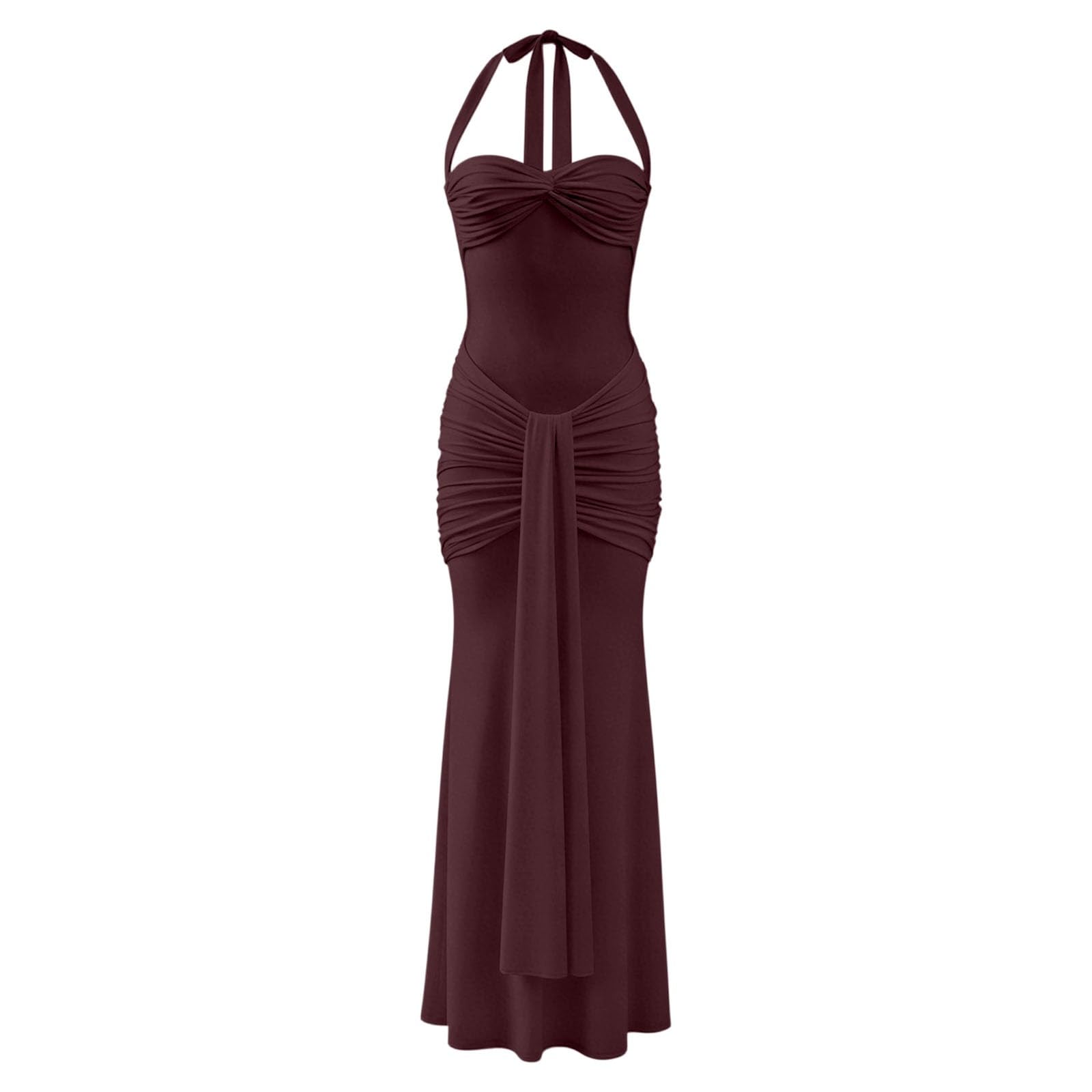 Robe maxi pour femme - Élégante et sexy - Dos nu - En mousseline de soie - Robe festive pour mariage - Robe de fête - Robe de soirée - Robe de cocktail