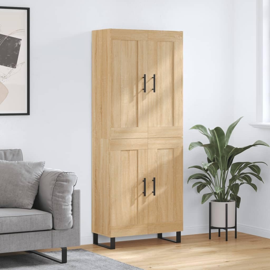 Highboard Sonoma Roble 69,5 x 34 x 180 cm, robusto armario de madera con puertas, mucho espacio de almacenamiento para salón, pasillo y cocina
