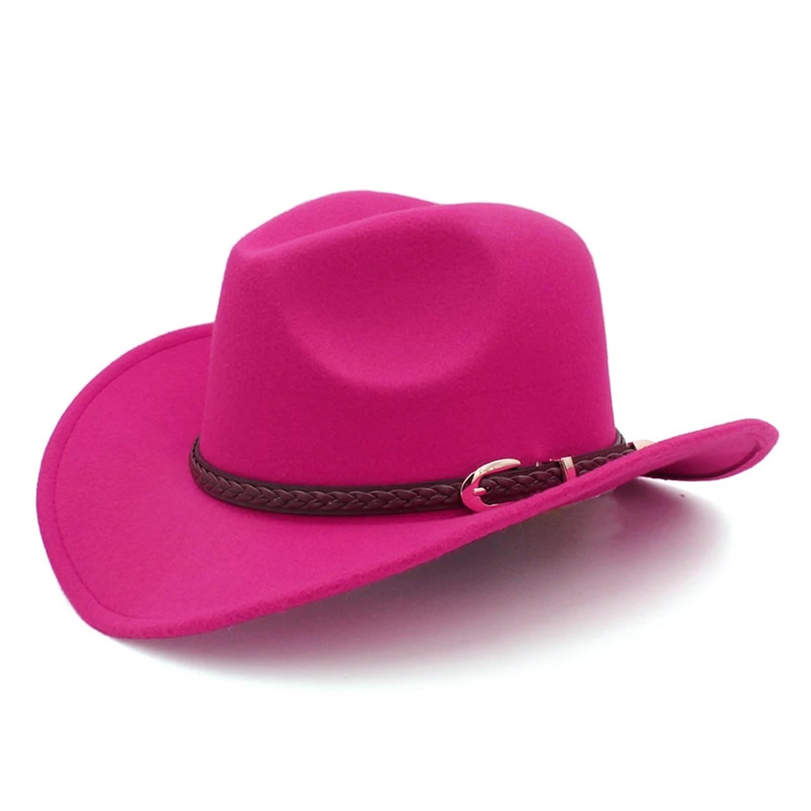 Cappello Cowboy Cappello da Cowboy Western con Tesa Larga in Lana Vintage Cinturino in Pelle Color caffè, Modello Cowgirl(Rose,54cm)