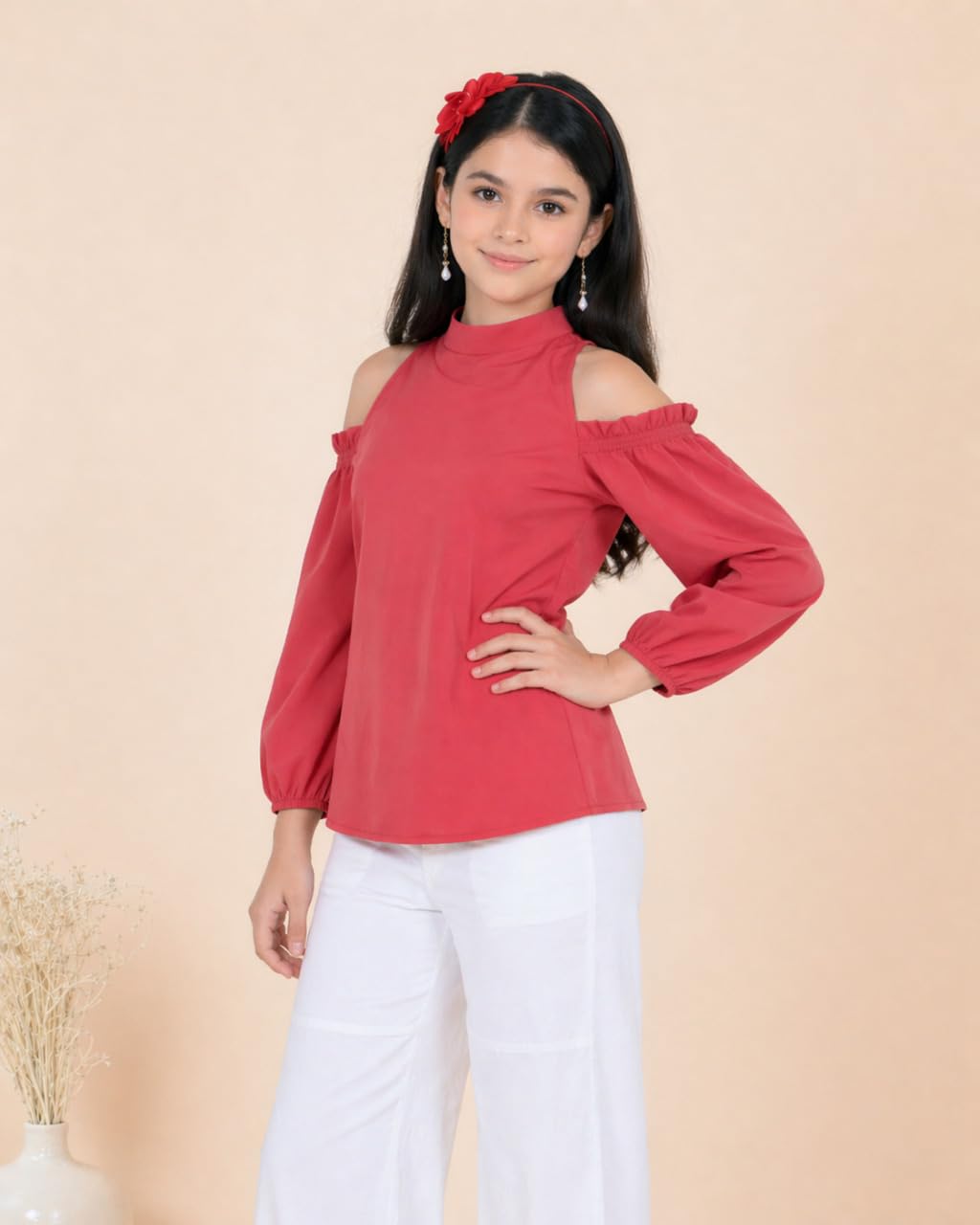 ORIEX THE ORIGINAL FASHION OX-Girls Cold Shoulder Full Sleevess TOP-189 RED 14-15Y 1