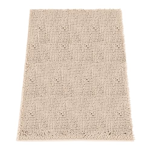 Image of Absorbent Dog Door Mat for Muddy Paws, 48 inch x 30 inch Chenille Indoor Mats for Entryway, Trap Dirt Front Door Mat Indoor Entrance Washable Non Slip Soft Beige