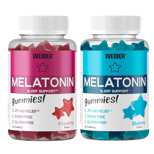 Weider Gominolas de melatonina, Sabor Fresa y Arándano, Pack duo 2 x 60 Unidades