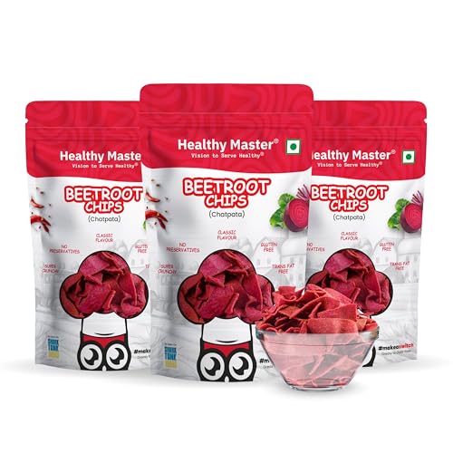 Image of Healthy Master Beetroot Chips Combo 300g (100g Each) Pack of 3 | Light & Crispy | High Protein Chips | Gluten-Free | No Maida, No Palm Oil | Low-Calorie | Healthy Snacks for Adults & Kids