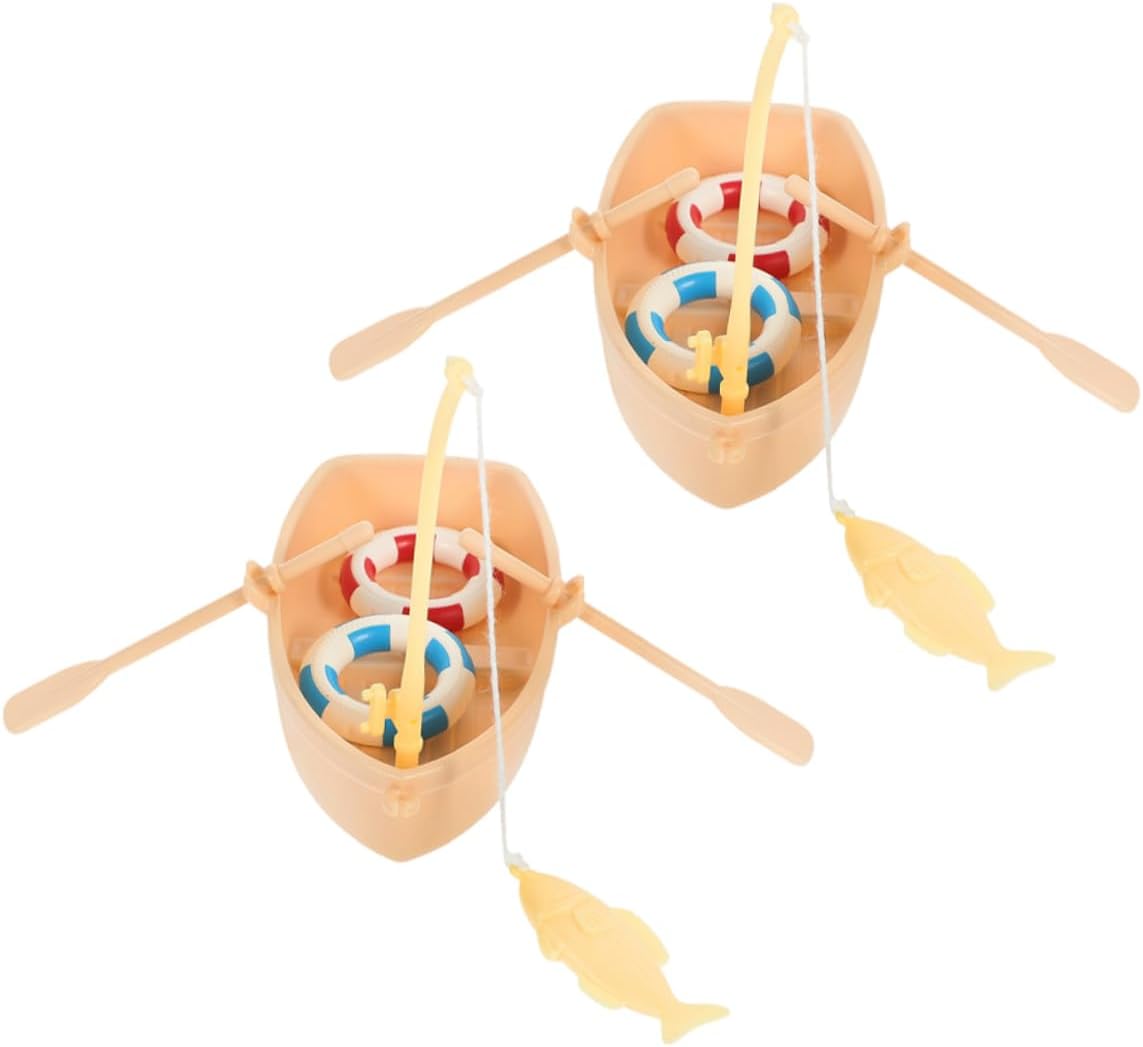 Sosoport 2 Sets Miniature Fishing Boat and Life Buoy Doll House Accessories for Beach Scene Decoration for Decor and Summer Props