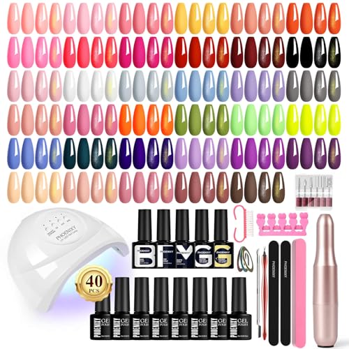PHOENIXY 40PCS Kit Vernis Semi Permanent Complet avec 48W Lampe UV, Ponceuse pour Ongles, 35 Couleurs Kit Ongle Gel UV Complet avec Base et Top Coat...