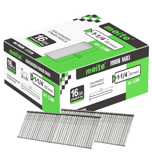 meite Stauchkopfnägel 16GA / 32 mm Verzinkte Nagelpistole Nägel, Drahtdurchmesser 1,6 mm, mit einer Kopfgröße von 2,8 × 1,6 mm, gerade Nägel 16GA für Holzbearbeitung und Polsterung (2.500 Stück)