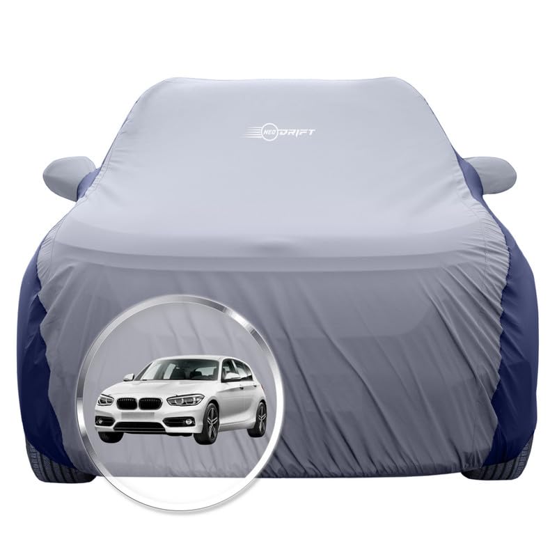 Image of NEODRIFT 'SuperTech' Car Cover for BMW 1 Series (100% Water-Resistant, All Weather Protection, Tailored Fit, Multi-Layered & Breathable Fabric) (Colour: L.Grey+Blue)