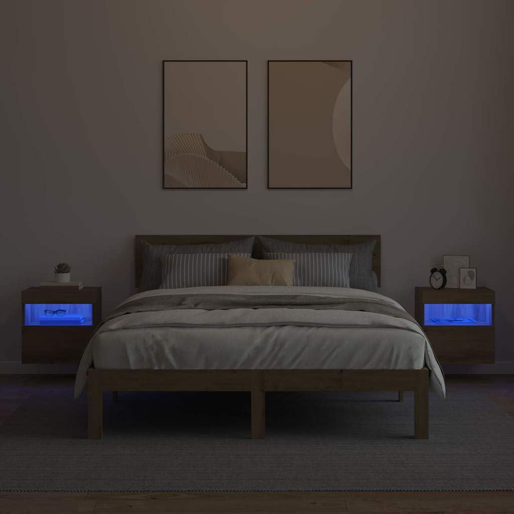 Regały ścienne pod telewizor, zestaw 2 sztuk, dąb Artisan, 40 x 30 x 40 cm, materiał drewnopochodny, z oświetleniem LED, nowoczesne wzornictwo do salonu, montowane na ścianie