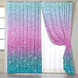 BlessLiving Colorful Glitter Window Curtains Girly Turquoise Bedroom Curtains Blue Pink and Purple...