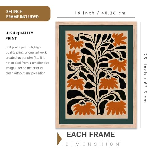 Image of kotart Aesthetic Floral Art Home Decoration | Boho Floral Paintings With Frame For Living Room Bed Room Hotel Wall Decor Digital Reprint Set of 3 (19X25 inch)
