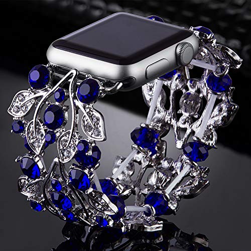 VIQIV Bling Bands Compatible with Apple Watch Band 38mm 40mm 41mm 42mm 44mm 45mm 49mm Iwatch Series SE 9 8 7 6 5 4 3 2 Ultra, Rhinestone Elastic Jewelry Metal Bracelet Dressy Wristband Strap for Women