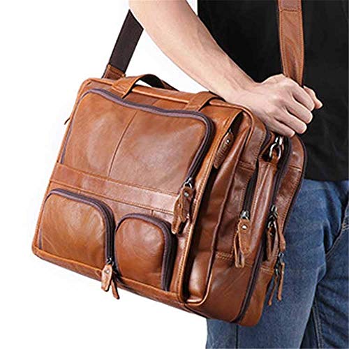 Messenger bag homme 17 pouces extensible en cuir de vachette marron - 7