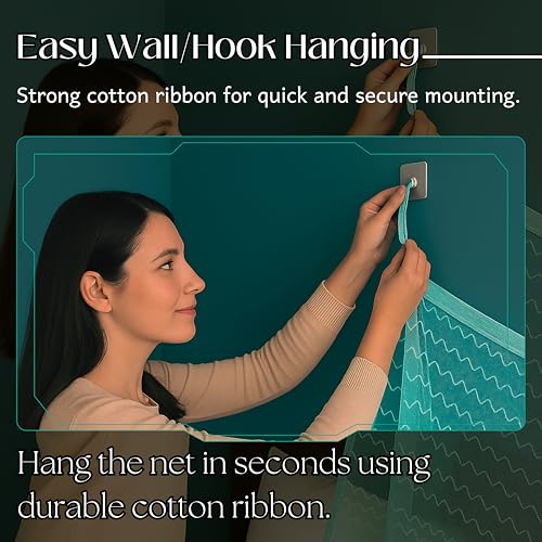Image of Mosquito Net for King Size Bed & Double Bed, 6x7 Ft (Wall /Hook Hanging) Premium Poly-Cotton Blend Fabric Foldable Machhardani (Light Sea Green)