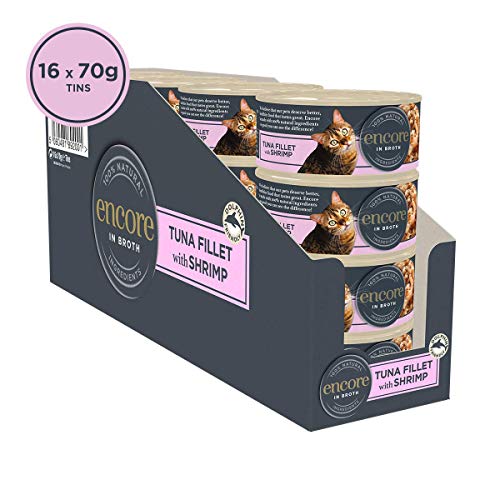 Encore 100% Natural Wet Cat Food, Tuna with Shrimp in 70 g Tins (Pack of 16)