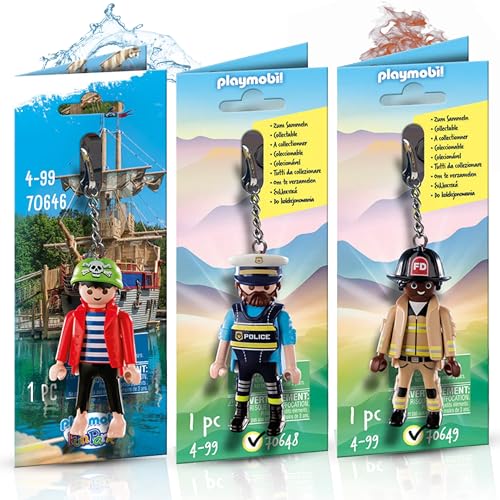 PLAYMOBIL 70646 Llavero Pirata 'Rico 70648 Llavero Policía 70649 Llavero Bombero – el trío definitivo para los amantes de la aventura