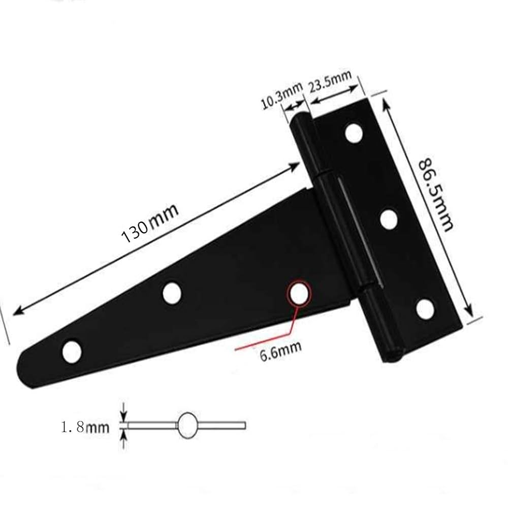 Keypak 2 Pack 450mm (18") T-Hinges Black Japanned, Heavy Duty Metal Tee Hinges With Rustproof Coating, Ideal For Large Wooden Gates, Barn, Garage & Shed Doors