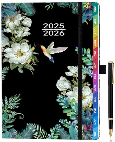 Diary 2025-2026 Academic Diary A5 Week to View, Aug 2025 - July 2026, Weekly and Monthly Planner, Uk Holidays, with Pen Set, Colorful Monthly Tabs, Inner Pocket - (5.9" × 8.5") - Black