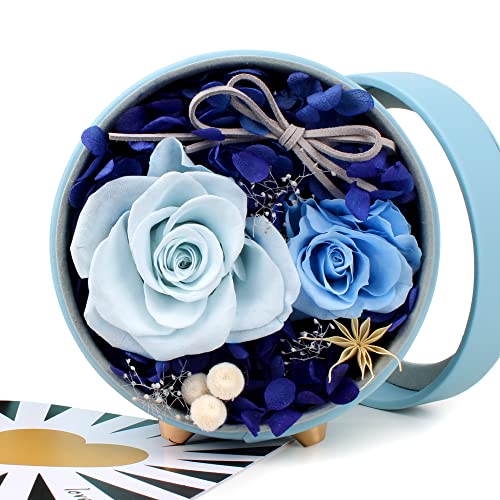 Product Image of the TGELATA Preserved Flower Gift Box, Fresh Flowers Birthday Gifts for Her, Mom Women, Unique Forever Blue Roses in Box, Eternal Flower Romantic Gifts for Mother's Day