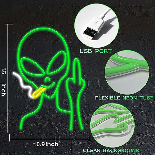 Image of Green Alien Neon Signs, Dimmable LED Neon Signs for Wall Decor Bedroom Man Cave Game Room Home Bar Party Decor, LED Alien Neon Light for Kids Birthday Gift (Green Alien)