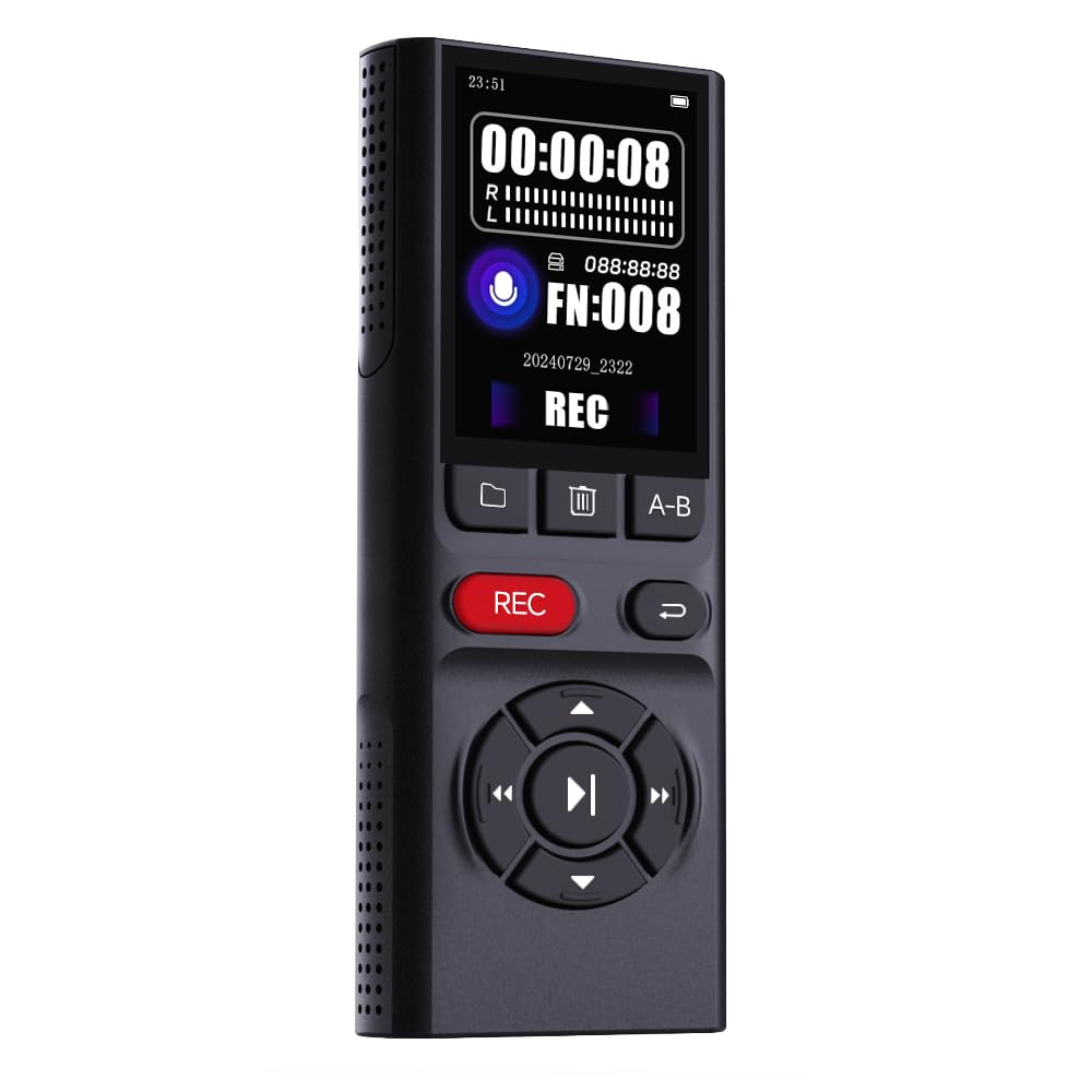 64GB Professional Digital Voice Recorder with Playback High Capacity Voice Activated Recording Device 2-Inch Screen Extended Battery Life Reliable for Meetings and Lectures