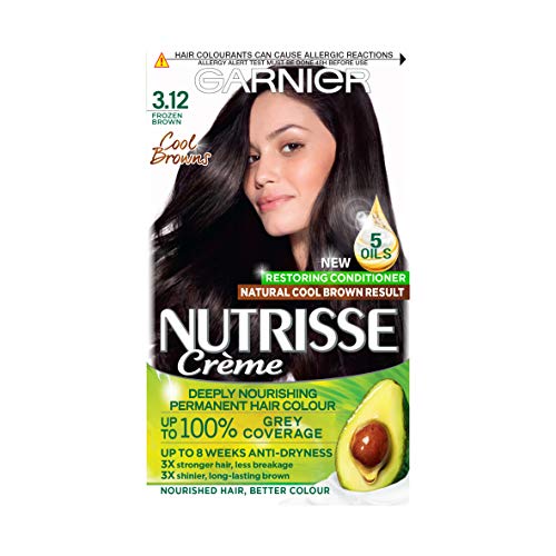 Garnier Nutrisse Brown Hair Dye Permanent, Up to 100 Percent Grey Hair Coverage, with 5 Oils Conditioner - 3.12 Cool Frozen Brown
