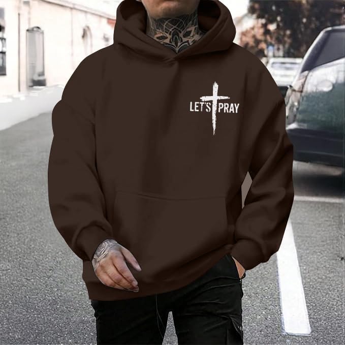 Christian Hoodie for Men Let's Pray Cross Sweatshirt Jesus God Sweatshirts Bible Verse Inspirational Pullover Tops
