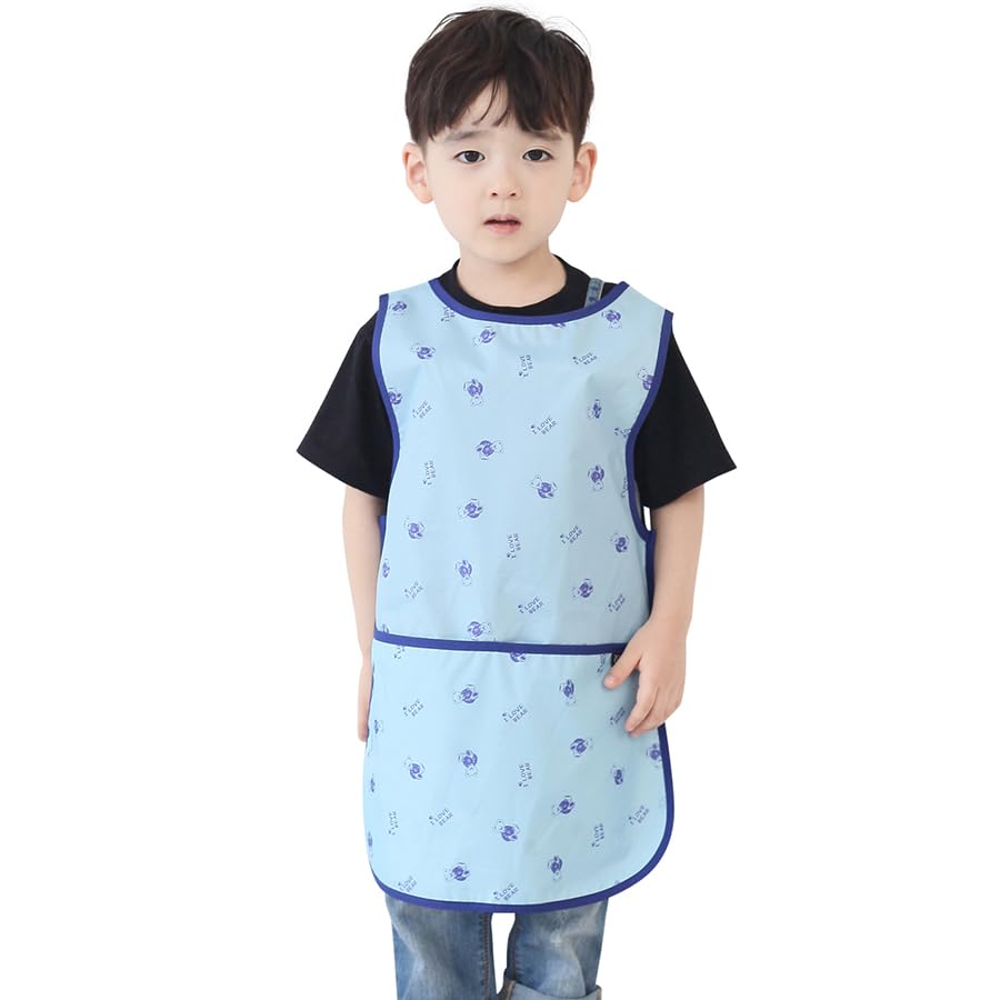 Kids Waterproof Art Tabard | Sleeveless Messy Play Painting Smock for Toddlers | Size SโXL | Kids Artist Apron for School, Daycare, Crafts, Blue Bear (36-M) โ image 1