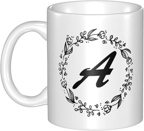 Taza de café personalizada con inicial/nombre con letra de doble cara, divertidas y lindas tazas de café personalizadas, tazas de café de cerámica