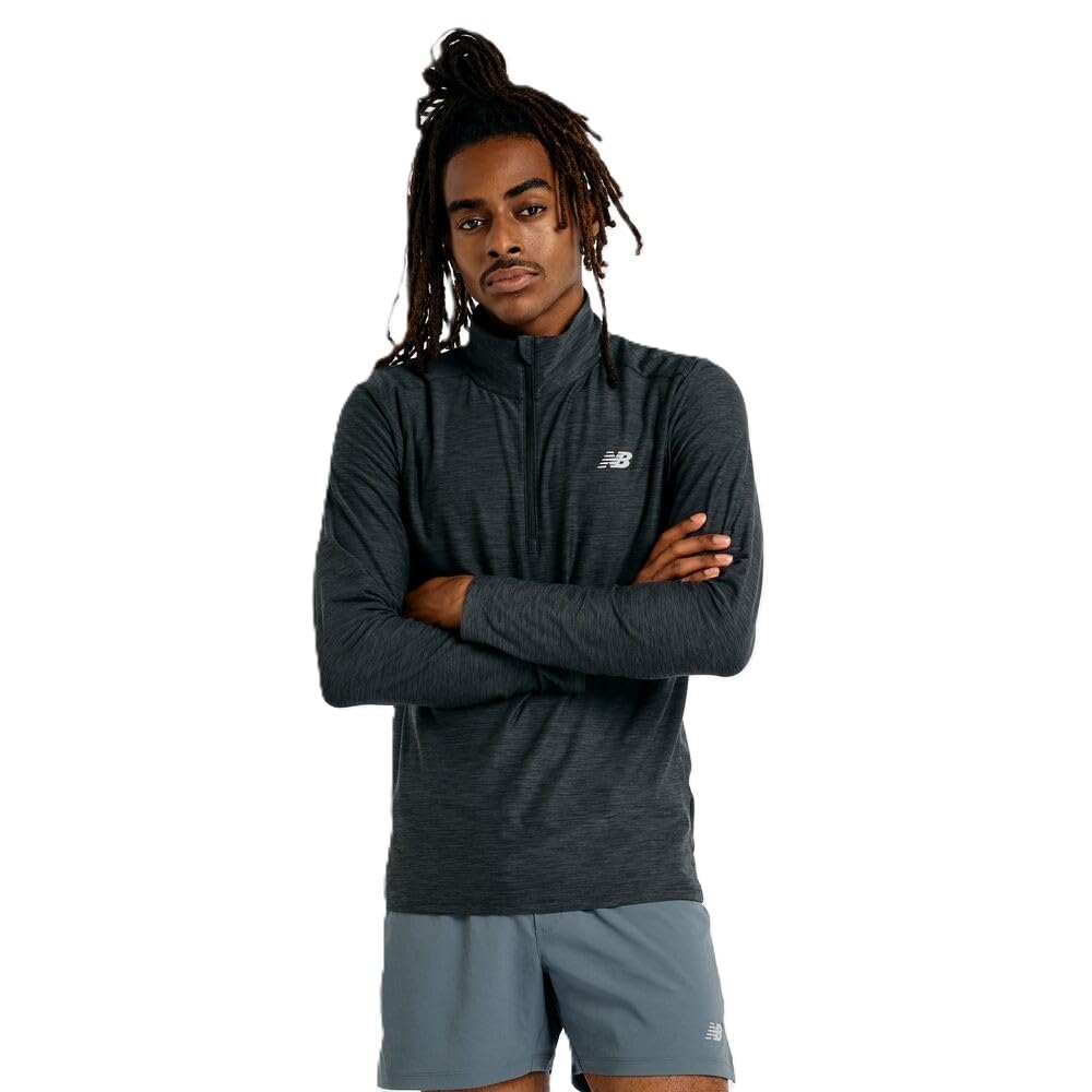 New Balance Men's Black Heather Space Dye 1/4 Zip Sweatshirt, L