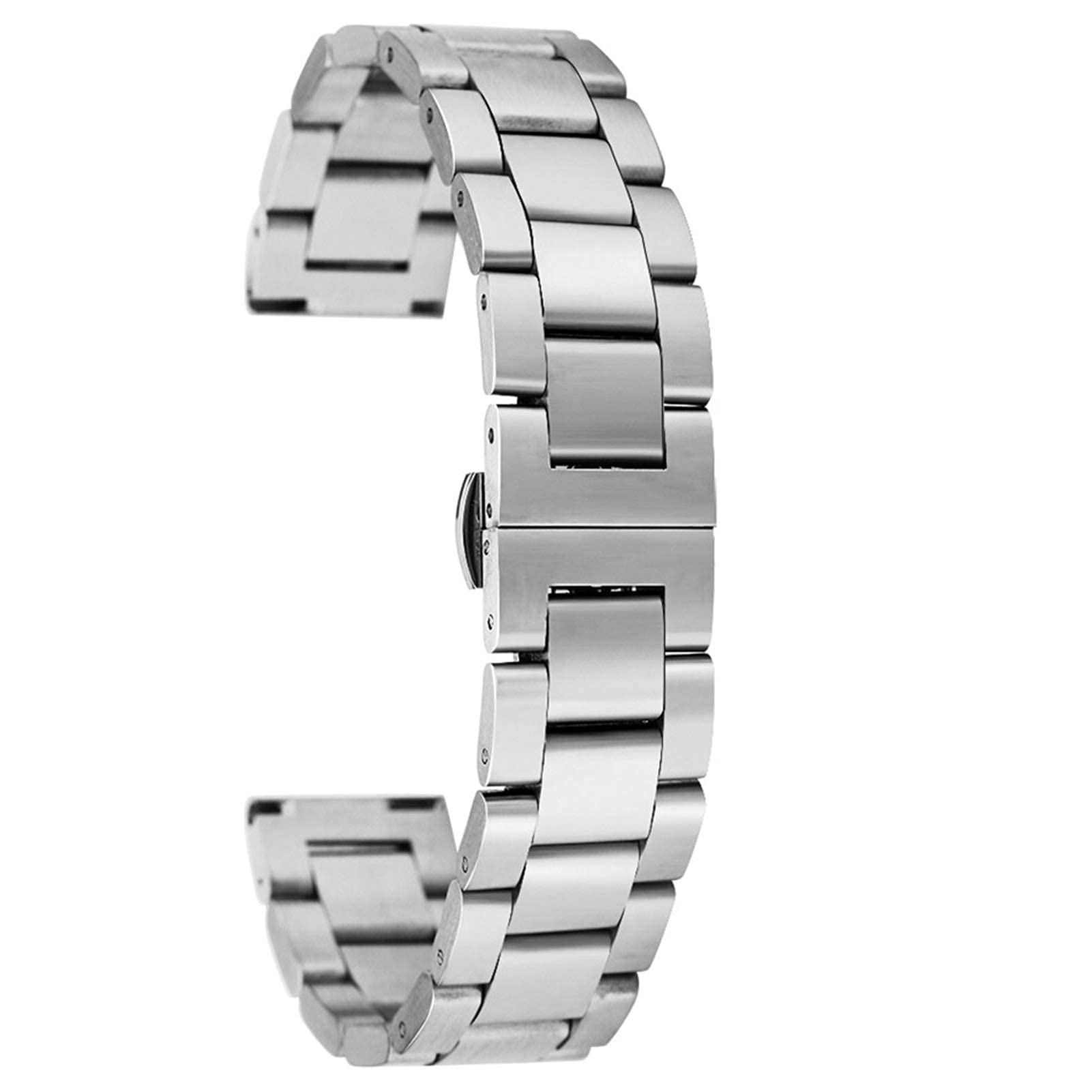uhrenarmband, 18/20/22 mm Silberne uhrenarmbänder aus massivem Edelstahl mit Schnalle und 2 Paar federstegen