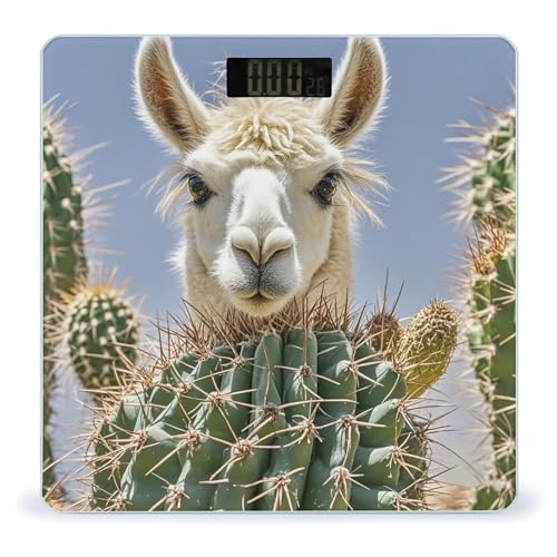 Báscula de cactus de llama mexicana para peso corporal, báscula digital de alta precisión para baño, báscula digital de baño para personas, antideslizante, gran pantalla LCD, báscula inteligente