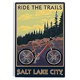 Lantern Press 6x9 Inch Metal Sign, Salt Lake City, UT, Ride the Trails, Mountain Bike...