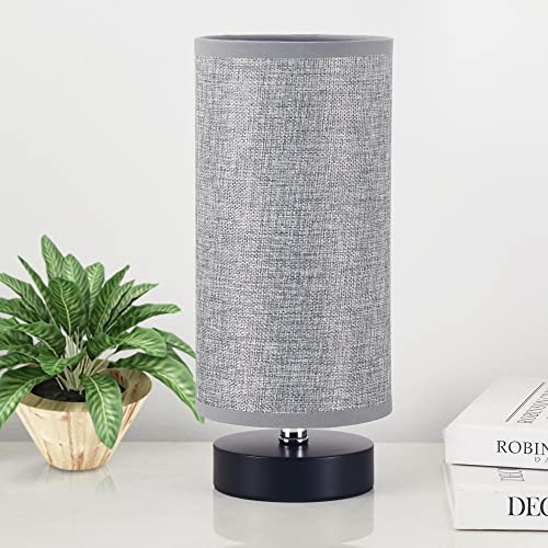 Image of lifeholder Table Lamp, Bedside Nightstand Lamp, Simple Desk Lamp, Cylinder Table Lamp for Bedroom Living Room Office Study, Grey Shade and Silver Base (Grey)
