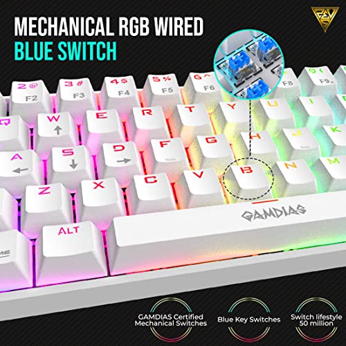 Image of Gamdias RGB Wired Mechanical Keyboard | Hermes E3 RGB White Keyboard | N-Key Rollover & Anti-Ghosting Functionality | 16.8 Million RGB Backlighting | USB-A