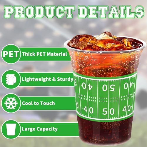 50 PCS Football Cups, 16 OZ Football Party Cups, Thickened Football Plastic Cups, Disposable Clear Drinking Cups in 2 Designs for Football Party Supplies Football Party Decorations Touchdown Favors - Image 5