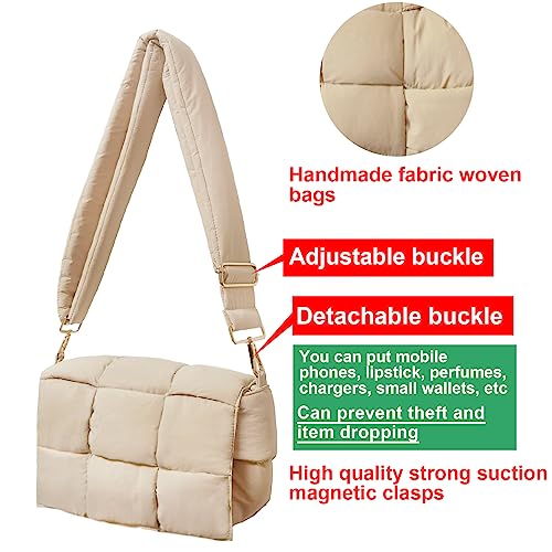 Image of Shoulder Bag Lightweight Puffer Tote Crossbody Bag Handwoven for Women | waterproof nylon, durable, soft padded texture, versatile for travel, work, weekend, everyday, adjustable strap
