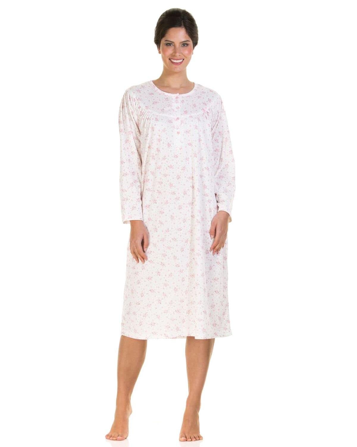 Lady Olga Ladies Bethan Floral Jersey Cuddleknit Brushed Nightdresses Pink 14-16