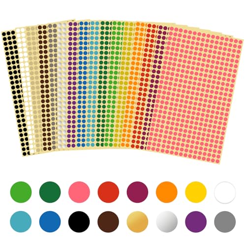 12992 Pcs 6mm Coloured Dot Stickers 32 Sheets Sticky Dots Round Self Adhesive Labels 16 Colors Circle Stickers for School Office Crafts DIY Planning Events Activities