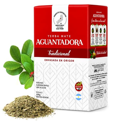 Aguantadora Traditional Yerba Mate 250 Gram Gluten-Free Stems Without T.A.C.C. Energy-Boosting Organic Drink With Antioxidants Vitamins Made In Argentina