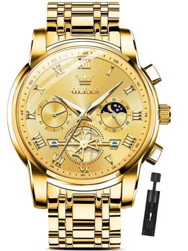 Image of OLEVS Watches for Men Chronograph Business Wrist Watches Analog Quartz Moon Phase Stainless Steel Waterproof Luminous Dress Watches