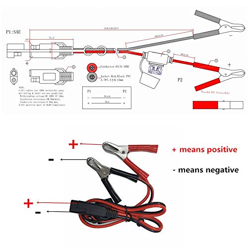 Sae To Aligater Clips Trickle Charger Extension Cable - Battery Charger Clamp 12V-24V Quick Disconnect Extension Cord 2Ft 15A Alligator Clip For Pump Motorcycle Car Battery Solar Panels (2Ft) #TOP4