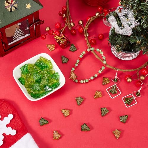 SUNNYCLUE 1 Box 100Pcs Christmas Trees Glass Beads Tree Shaped Bead Bulk Transparent Crystal Green Xmas Winter Glitter Sparkle Loose Spacer Beads for Bracelets DIY jewellery Making Crafting Accessorie - Image 4